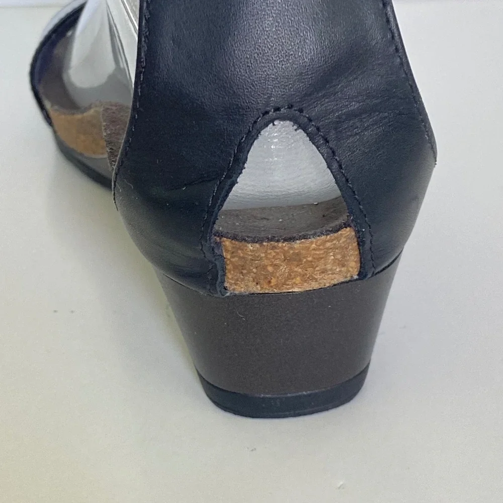 Naot Womens Black Leather Wedge Sandals Ankle Strap Comfort Shoes Size 37 L8